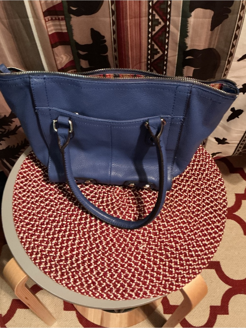 Classic Blue Leather Tote Handbag - Unbranded